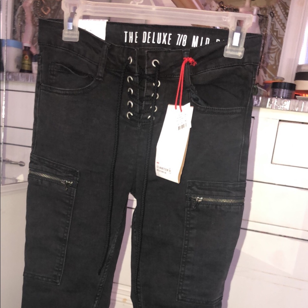 Black Cotton on lace up jeans